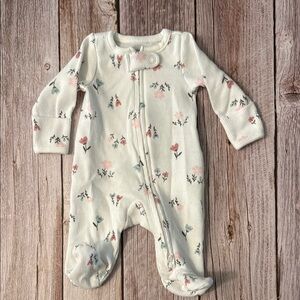 Carter's Cream and Pink Footies One Piece with Delicate Patterns